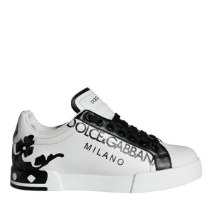 Dolce & Gabbana White Black Leather Crown Milano Sneakers Shoes