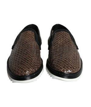 Dolce &amp; Gabbana Zapatos Mocasines De Hombre Tejidos De Cuero Marrón Negro