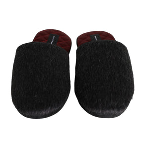 Dolce & Gabbana Black Faux Fur Slides Slippers Slip On Shoes