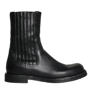 Dolce & Gabbana Black Horse Leather Mid Calf Boots Men Shoes