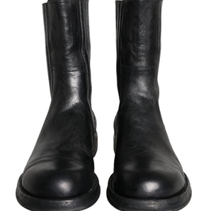 Dolce & Gabbana Black Horse Leather Mid Calf Boots Men Shoes