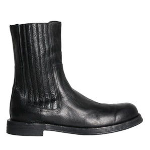 Dolce & Gabbana Black Horse Leather Mid Calf Boots Men Shoes