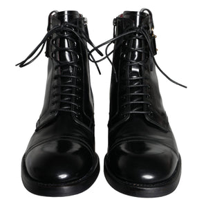 Dolce & Gabbana Black Logo Lace Up Mid Calf Men Boots Shoes