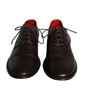 Dolce & Gabbana Brown Calfskin Leather Lace Up Oxford Shoes