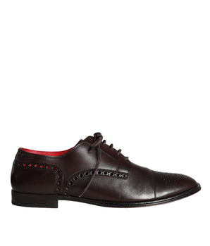 Dolce & Gabbana Brown Calfskin Leather Lace Up Oxford Shoes