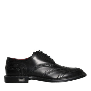 Dolce & Gabbana Black Leather Oxford Wingtip Formal Men Shoes