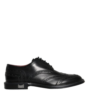 Dolce & Gabbana Black Leather Oxford Wingtip Formal Men Shoes