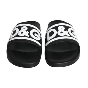 Dolce & Gabbana Black White Sandals Rubber Beachwear Shoes