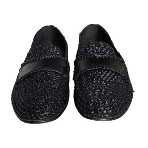 Dolce & Gabbana Black Woven Raffia Slip On Loafers Men Shoes