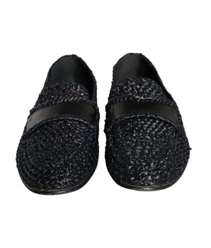Dolce & Gabbana Black Woven Raffia Slip On Loafers Men Shoes