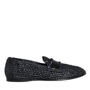 Dolce & Gabbana Black Woven Raffia Slip On Loafers Men Shoes