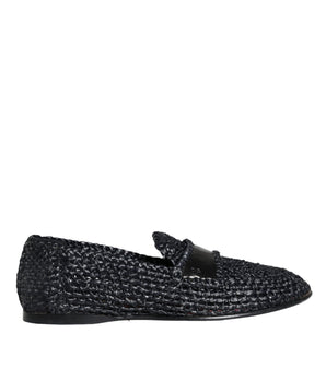 Dolce & Gabbana Black Woven Raffia Slip On Loafers Men Shoes