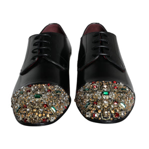 Dolce & Gabbana Black Leather RUNWAY POSITANO Crystal Derby Men Shoes