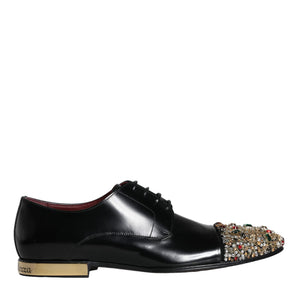 Dolce & Gabbana Black Leather RUNWAY POSITANO Crystal Derby Men Shoes