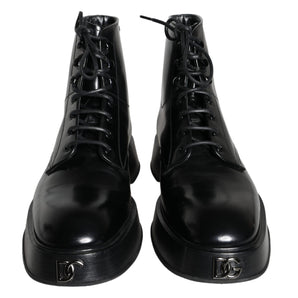 Dolce & Gabbana Black Leather Lace Up Ankle Boots Men Shoes