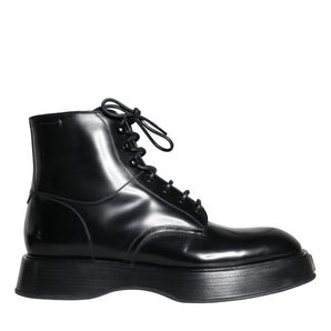 Dolce & Gabbana Black Leather Lace Up Ankle Boots Men Shoes