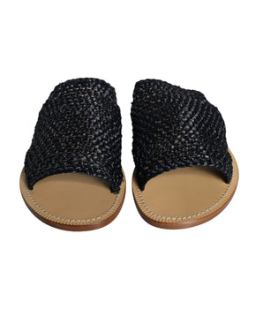 Dolce & Gabbana Black Monochrome Braided Raffia Slides Shoes