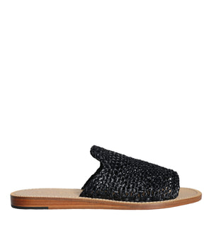Dolce & Gabbana Black Monochrome Braided Raffia Slides Shoes
