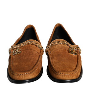 Dolce &amp; Gabbana Mocasines sin cordones con logo de cuero de terciopelo marrón