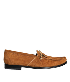 Dolce &amp; Gabbana Mocasines sin cordones con logo de cuero de terciopelo marrón