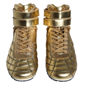 Dolce & Gabbana Gold Leather Sartoria High Top Sneakers Shoes