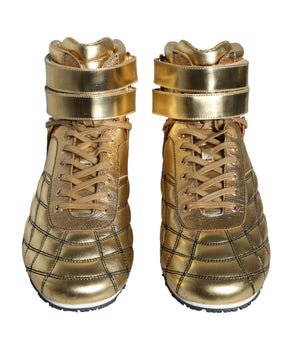 Dolce & Gabbana Gold Leather Sartoria High Top Sneakers Shoes
