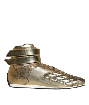Dolce & Gabbana Gold Leather Sartoria High Top Sneakers Shoes