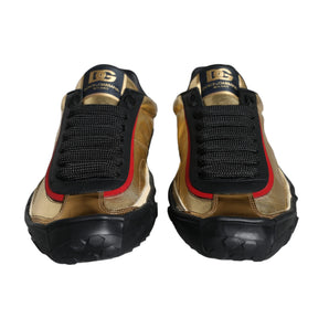 Dolce & Gabbana Black Gold Polyester Low Top Sneakers Shoes