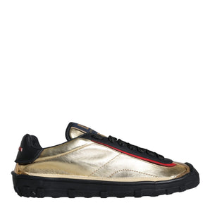 Dolce & Gabbana Black Gold Polyester Low Top Sneakers Shoes