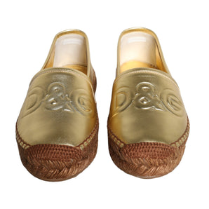 Dolce & Gabbana Gold Leather Loafers Flats Espadrille Shoes