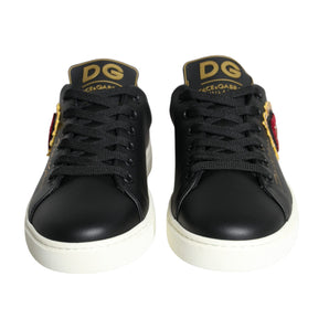 Dolce & Gabbana Black Portofino Sacred Heart Sneakers Shoes