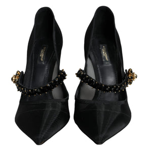 Dolce & Gabbana Black Mesh Mary Jane Crystal Heel Pumps Shoes