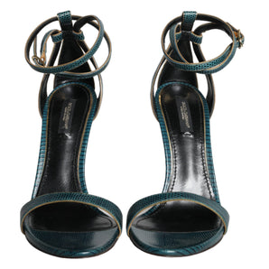 Dolce & Gabbana Dark Green Calf Leather Heels Sandals Shoes