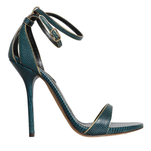 Dolce & Gabbana Dark Green Calf Leather Heels Sandals Shoes