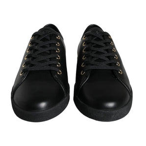 Dolce & Gabbana Black Gold Leather Classic Sneakers Shoes