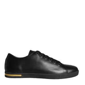 Dolce & Gabbana Black Gold Leather Classic Sneakers Shoes