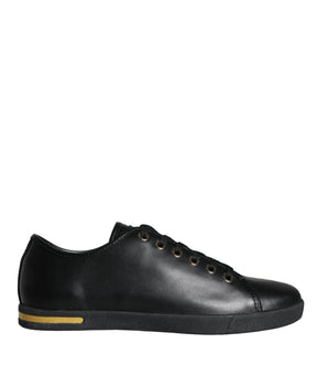 Dolce & Gabbana Black Gold Leather Classic Sneakers Shoes