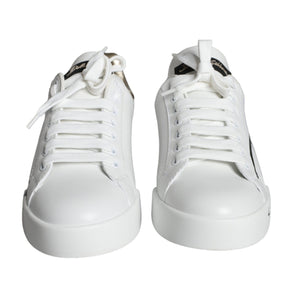 Dolce & Gabbana White Gold Portofino Low Top Leather Sneakers Shoes