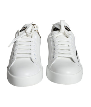 Dolce &amp; Gabbana White Gold Portofino Low Top Leather Sneakers Shoes