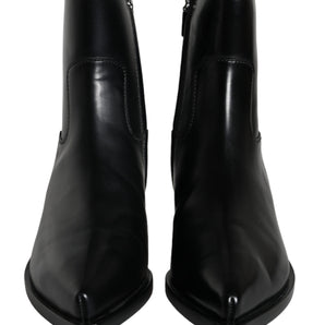 Dolce & Gabbana Black Leather Ankle Boots Booties Shoes