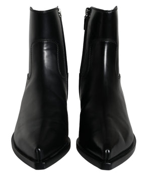 Dolce & Gabbana Black Leather Ankle Boots Booties Shoes