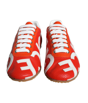 Dolce &amp; Gabbana Red White Leather Logo Sneakers Casual Shoes