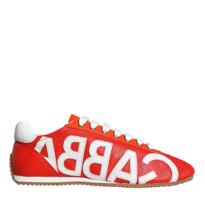 Dolce & Gabbana Red White Leather Logo Casual Sneakers Shoes