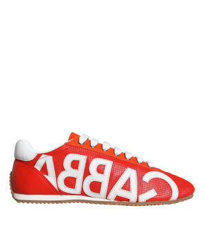 Dolce &amp; Gabbana Red White Leather Logo Sneakers Casual Shoes