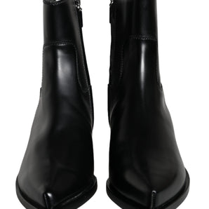 Dolce & Gabbana Black Leather Ankle Boots Booties Shoes