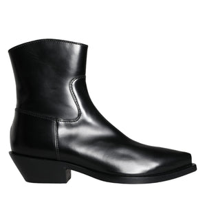 Dolce & Gabbana Black Leather Ankle Boots Booties Shoes