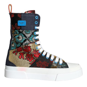 Dolce & Gabbana Multicolor Patchwork Logo High Top Sneakers Shoes