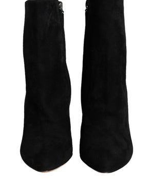Dolce & Gabbana Black Suede Leather Mid Calf Boots Shoes