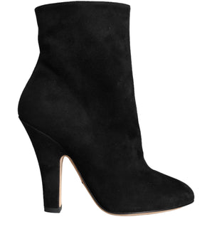 Dolce & Gabbana Black Suede Leather Mid Calf Boots Shoes