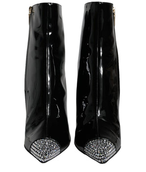 Dolce &amp; Gabbana Black Patent Leather Crystal Heel Boots Shoes